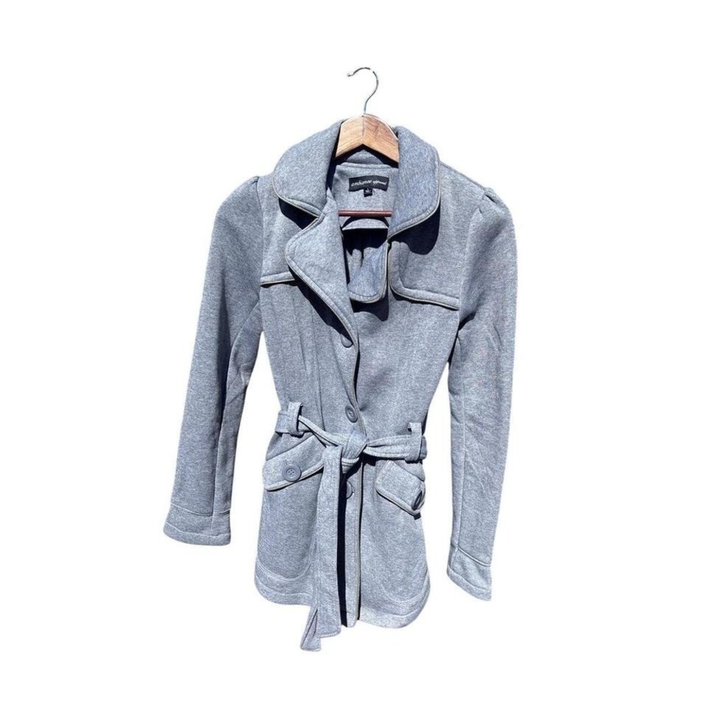 Ambiance Apparel Trench Coat Women L Grey Excellent Belted Puff Sleeve Jacket
